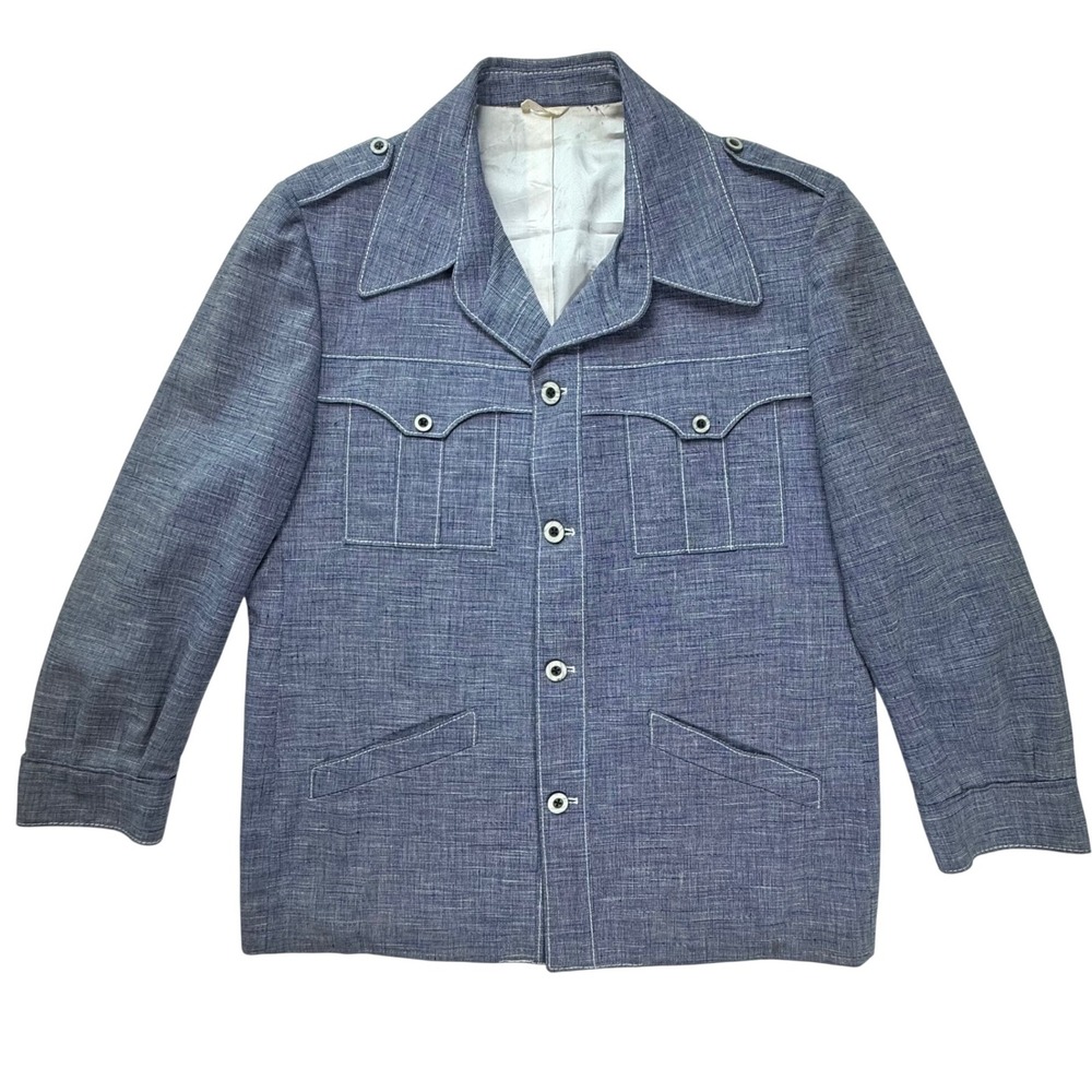 Vintage John Carl's Clayton Blue Safari Leisure Jacket Contrast Stitch 42 Chest